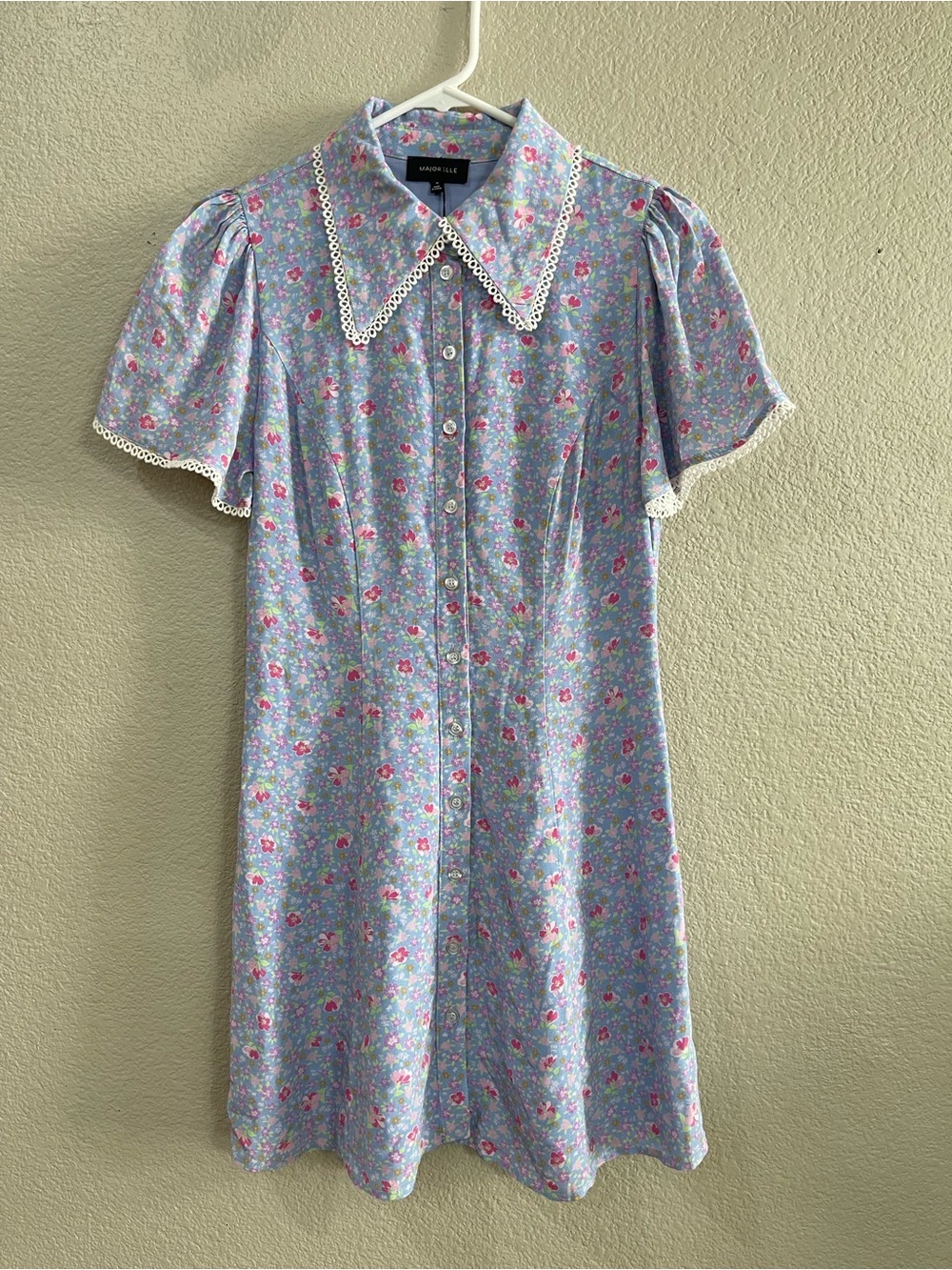 MAJORELLE Floral Collared Button Down Shirt Dress XS Mini Dress